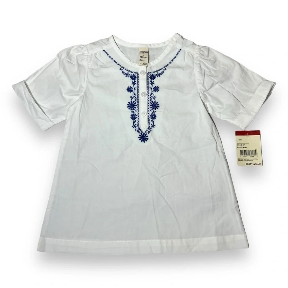 OshKosh Girl’s Embroidered Short Sleeve Blouse White Size 6